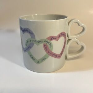 Avon “Love Is Sayings” Coffee Mug Double Heart Shaped Handle Valentines Day Mug